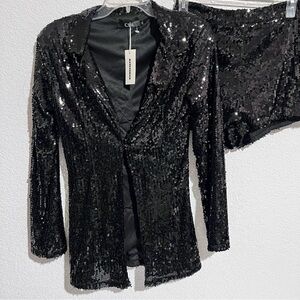 CBR Black Sequin 2 Piece Blazer & Shorts Set Formal Black Tie Gala New Small